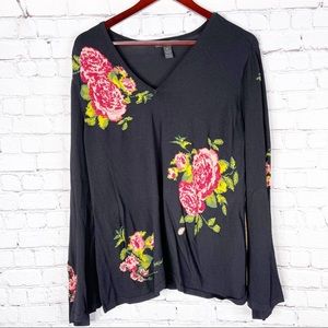 INC Floral Rose Black Light Weight Sweater Plus 2X